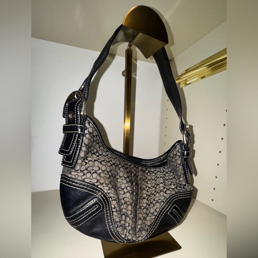 COACH Black Signature C HOBO Shoulder Bag - Leather